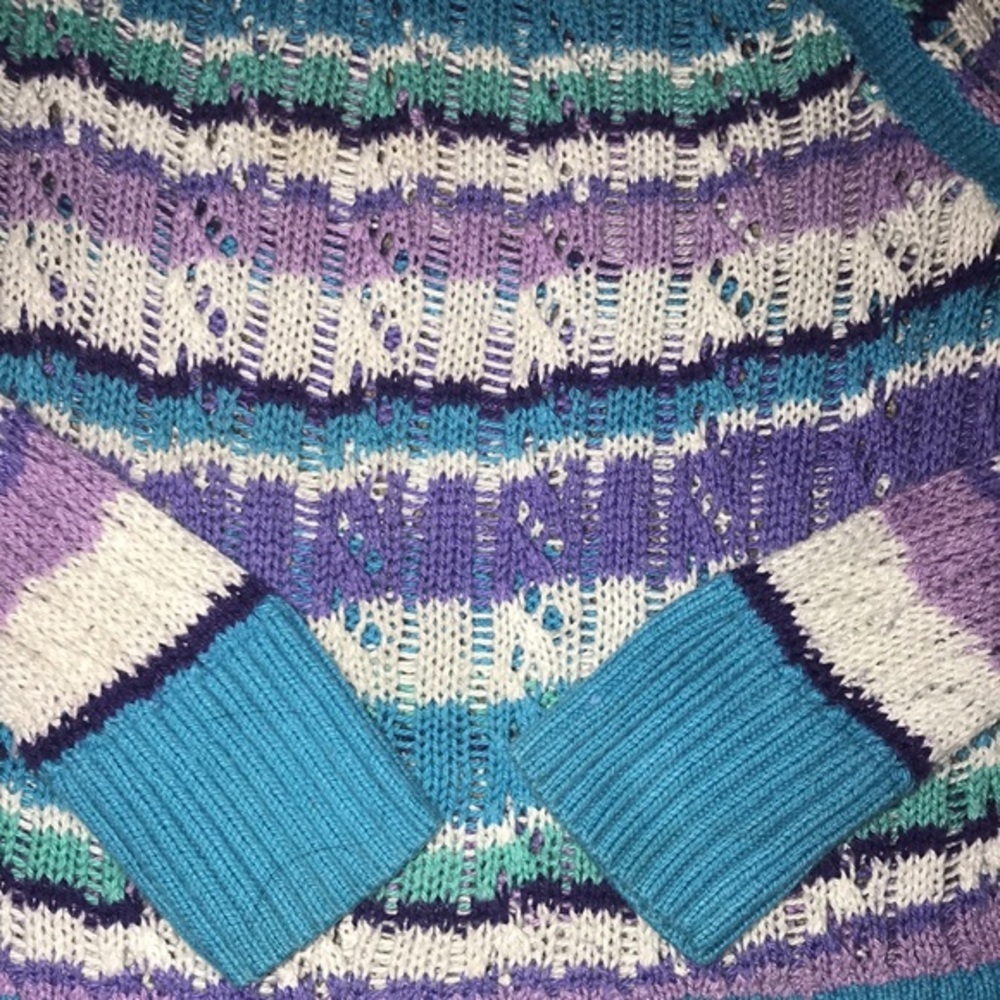 Justice StripedLong Sleeve Chunky Blue and Purple Knitted Sweater Top - Picture 2 of 5
